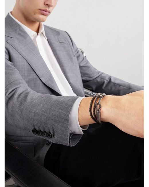 Tom Ford Gray Woven Leather And Silver-tone Wrap Bracelet for men