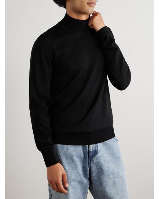 Merino Wool Mock-Neck Sweater di Mr P. in Black da Uomo