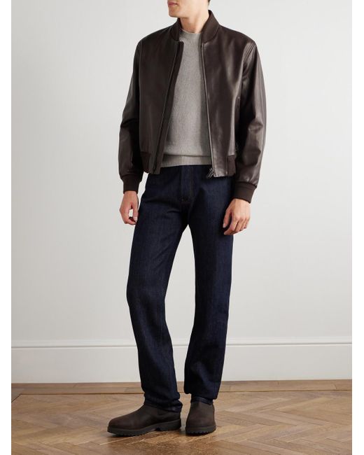 Loro Piana Brown Leather Bomber Jacket for men