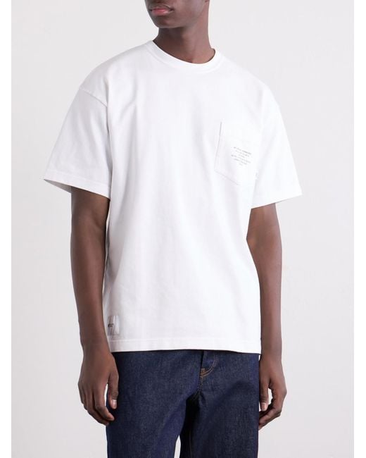 (w)taps White Logo-Appliquéd Printed Cotton-Jersey T-Shirt for men