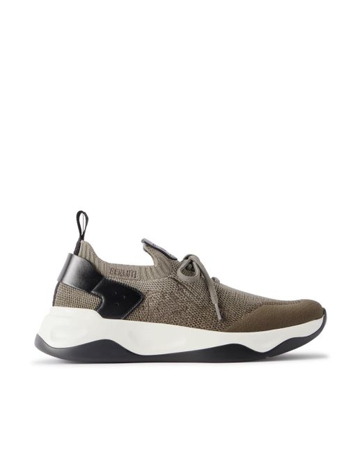 Berluti White Shadow Scritto Venezia Leather-Trimmed Stretch-Knit Sneakers for men