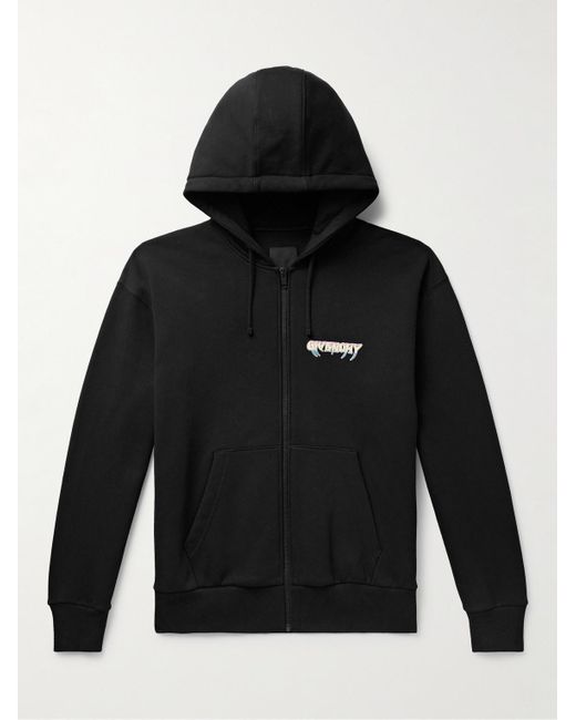 Givenchy Black World Tour Logo-print Cotton-jersey Zip-up Hoodie for men