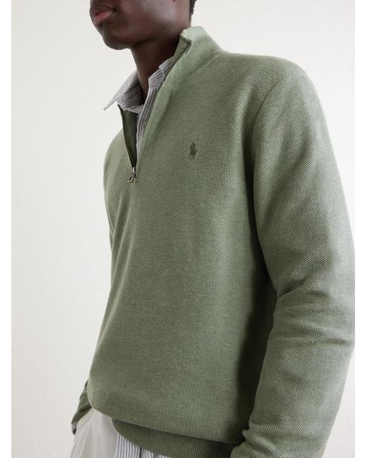 Polo Ralph Lauren Green Logo-Embroidered Cotton Half-Zip Sweater for men