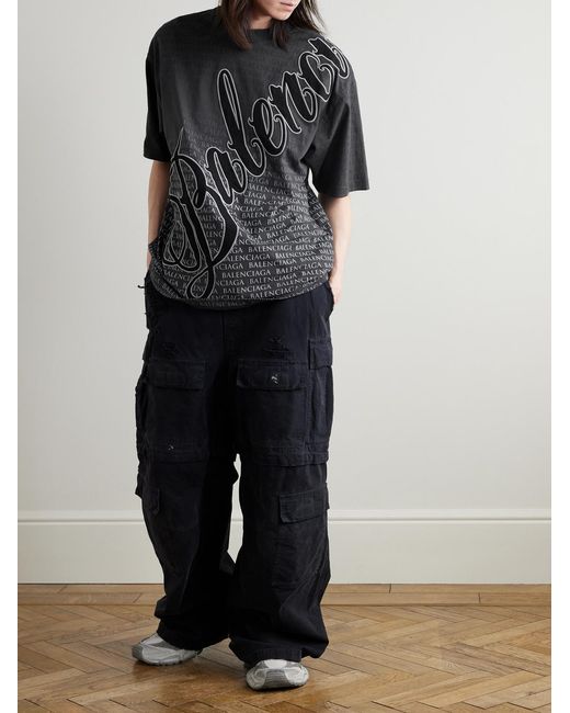 Balenciaga Black Logo-Appliquéd Printed Cotton-Jersey T-Shirt for men