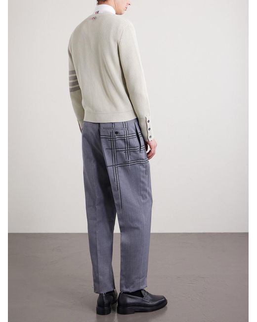 Thom Browne Natural Striped Garment-dyed Cotton Cardigan for men