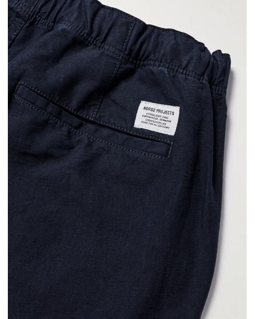 Norse Projects Blue Ezra Straight-leg Cotton And Linen-blend Shorts for men