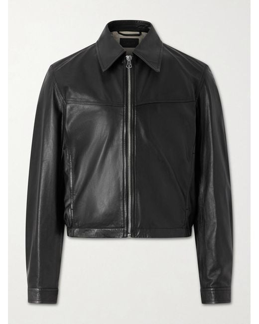 Lemaire Black Leather Biker Jacket for men