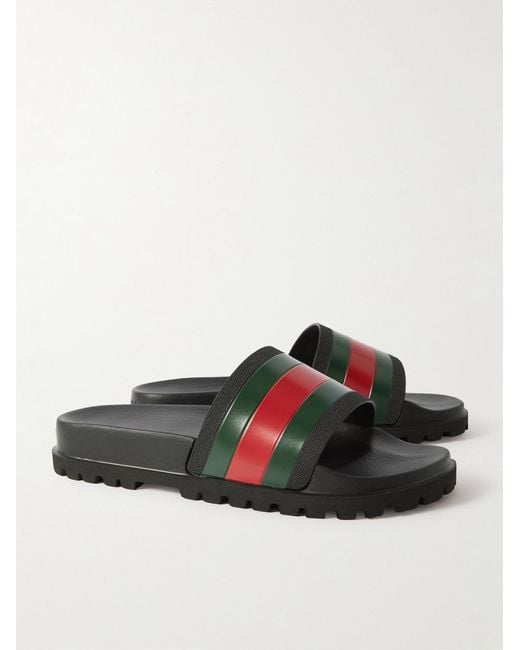 Gucci White Pursuittreck Striped Rubber Slides for men