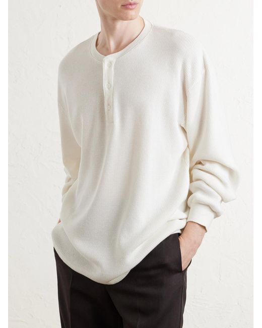 A.PRESSE White Waffle-Knit Cotton And Cashmere-Blend Henley T-Shirt for men