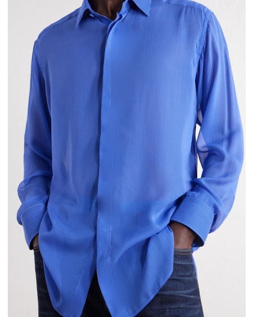 Tom Ford Blue Micro-Striped Silk-Organza Shirt for men