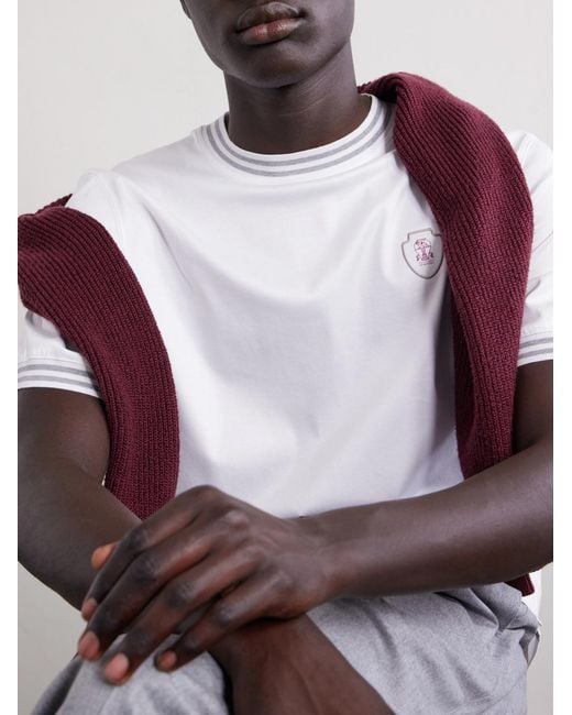Brunello Cucinelli White Logo-Appliquéd Cotton-Jersey Tennis Shirt for men
