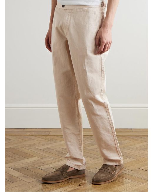Mr P. Mike gerade geschnittene Hose aus Twill aus einer Baumwoll-Leinenmischung in Natural für Herren