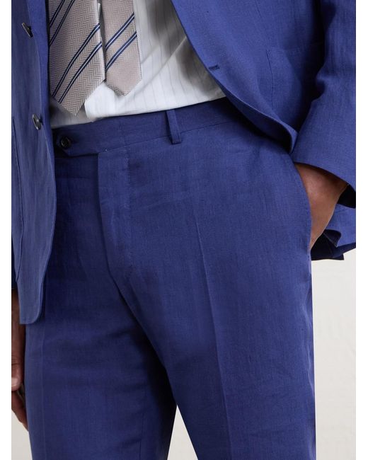 Canali Blue Straight-Leg Linen Suit Trousers for men