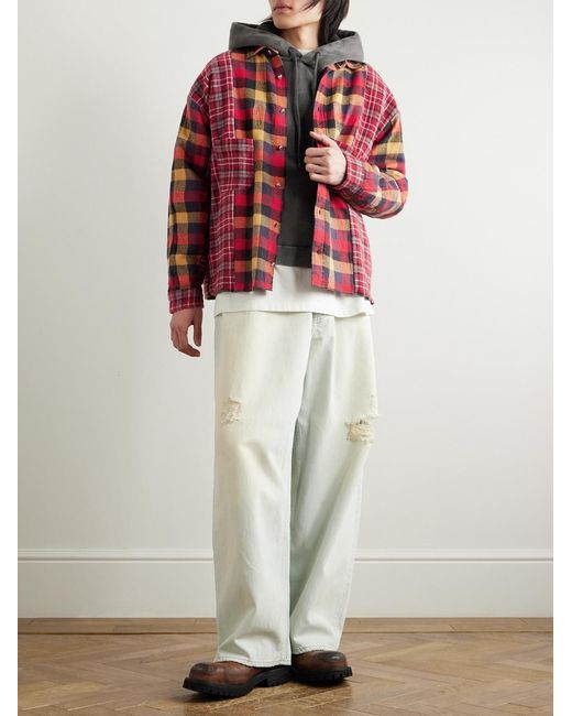 READYMADE Red Patchwork Checked Flannel Shirt for men