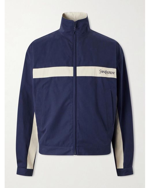 Saint Laurent Blue Panelled Logo-embroidered Cassandre-embellished Cotton Jacket for men
