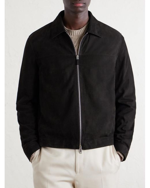 Zegna Black Suede Blouson Jacket for men