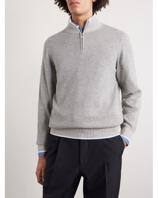 Fedeli Gray Cashmere Half-zip Sweater for men