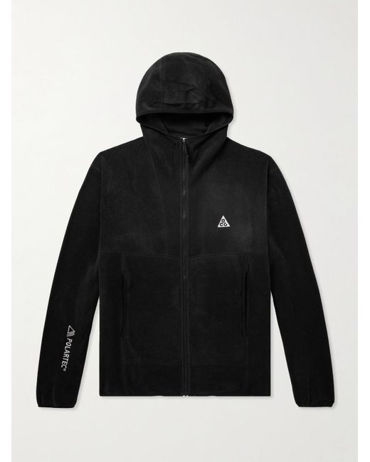 Nike Black Acg Wolf Tree Logo-embroidered Polartec® Fleece Zip-up Hoodie for men