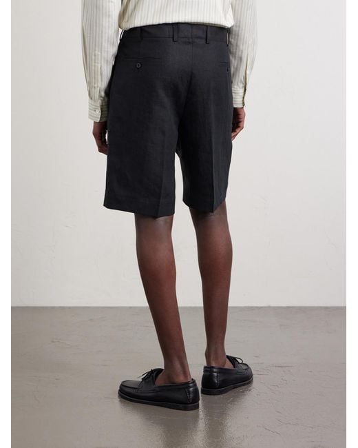 Rubinacci Black Straight-Leg Pleated Linen Shorts for men