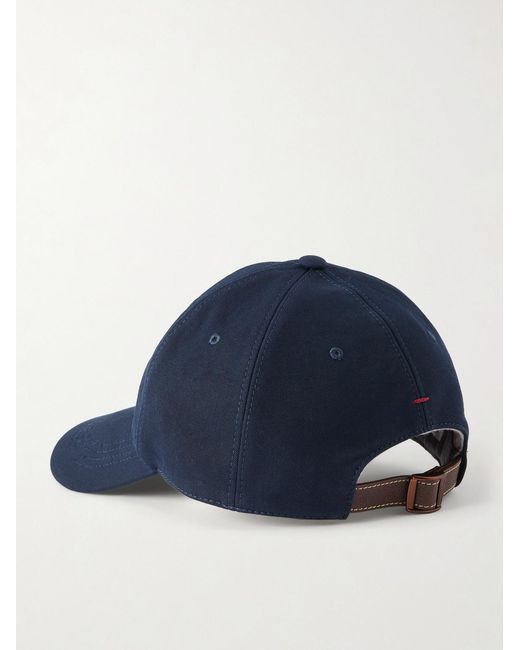 Brunello Cucinelli Blue Logo-Embroidered Leather-Trimmed Cotton-Twill Baseball Cap for men