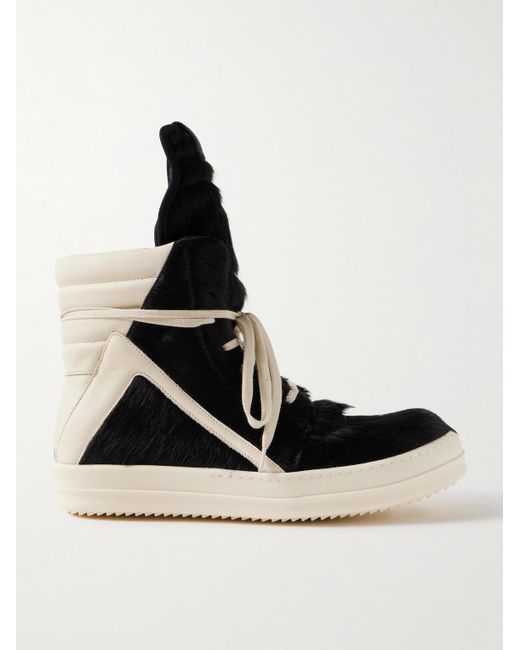 Rick Owens White Geobasket Calf Hair And Leather High-top Sneakers for men