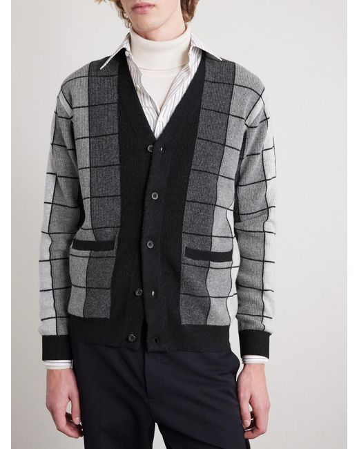 Beams Plus Black Checked Wool Cardigan for men