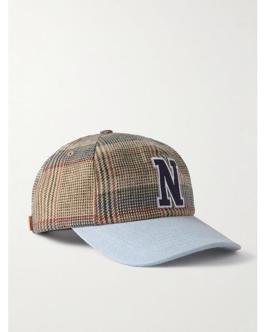 Noah NYC Brown Logo-embroidered Checked Linen Baseball Cap for men