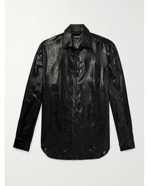 Tom Ford Black Snake-effect Metallic Silk-blend Shirt for men