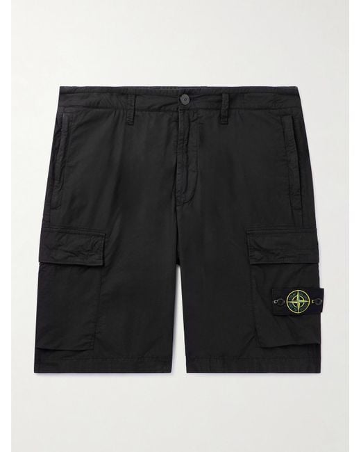 Stone Island Black Straight-leg Logo-appliquéd Cotton-blend Canvas Cargo Shorts for men