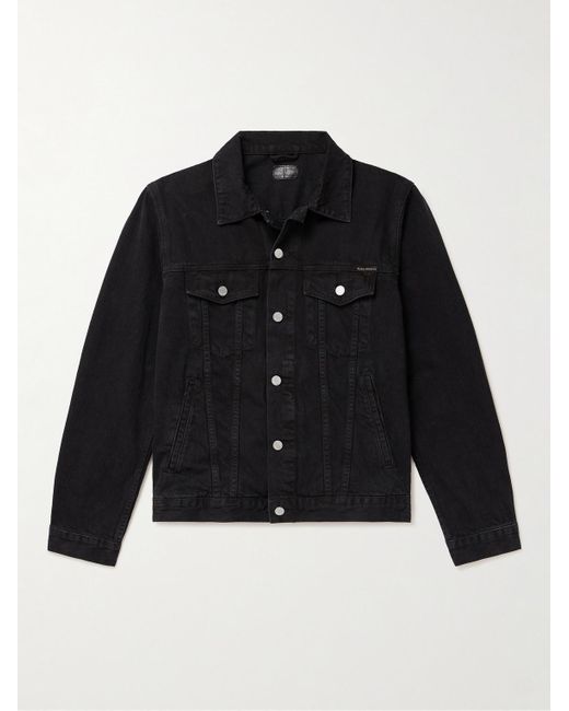 Nudie Jeans Black Robby Vintage Logo-appliquéd Denim Jacket for men