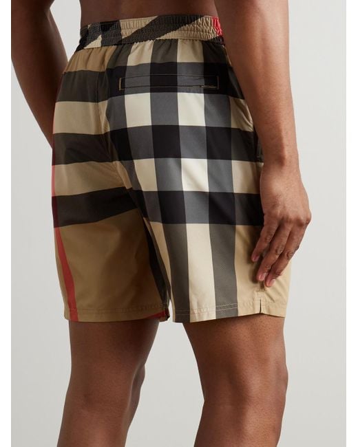 Burberry Natural Straight-Leg Long-Length Checked Swim Shorts for men