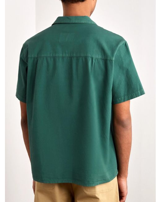 Adish Green The Inoue Brothers Camp-Collar Logo-Detailed Garment-Dyed Cotton Shirt for men