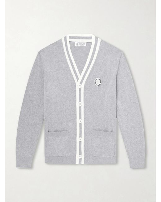 Brunello Cucinelli Blue Logo-Appliquéd Cotton Cardigan for men