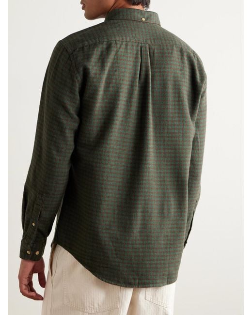 Portuguese Flannel Lago Hemd aus kariertem Baumwollflanell mit Button-Down-Kragen in Green für Herren