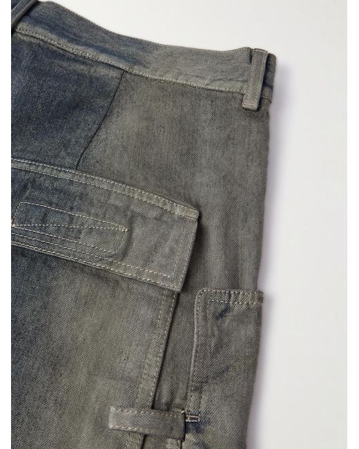 Rick Owens Gray Stefan Wide-Leg Distressed Denim Cargo Trousers for men