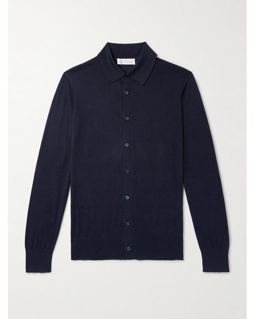 Brunello Cucinelli Blue Silk And Cotton-blend Cardigan for men