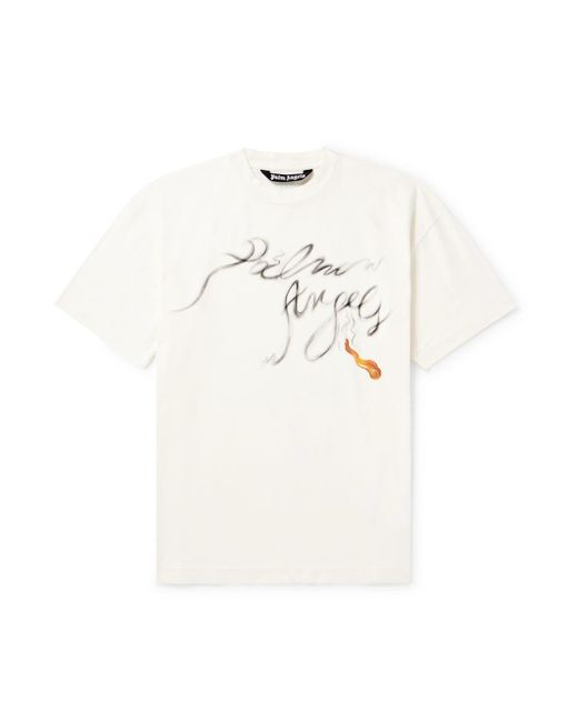 Palm Angels White Foggy Logo-print Cotton-jersey T-shirt for men