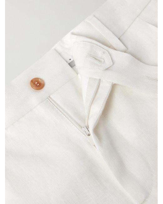 Brunello Cucinelli Schmal und gerade geschnittene Anzughose aus Leinen-Twill mit Falten in White für Herren