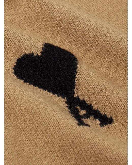 AMI Cardigan aus Schurwolle mit Intarsienlogomotiv in Natural für Herren