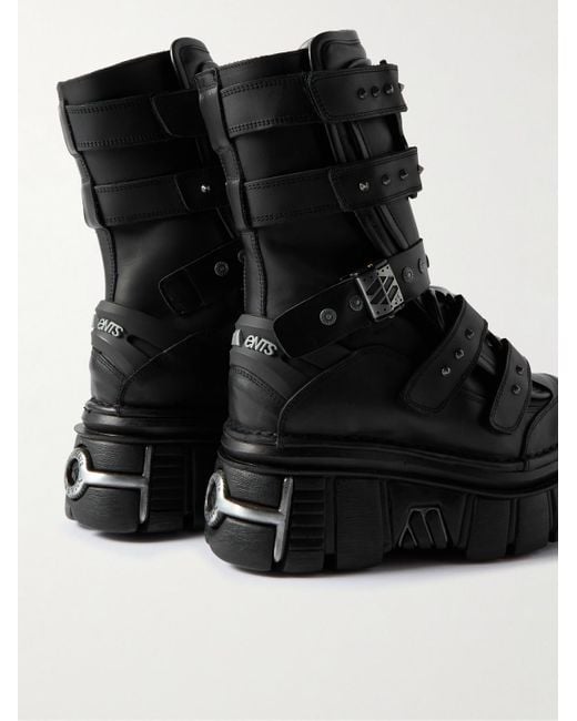 Vetements Black New Rock Gamer Embellished Leather Platform Boots for men