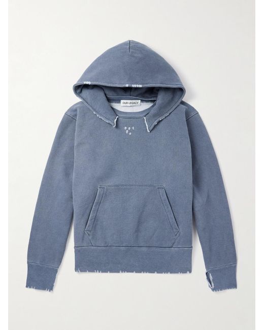 Our Legacy Blue Relic Distressed Cotton-jersey Hoodie for men