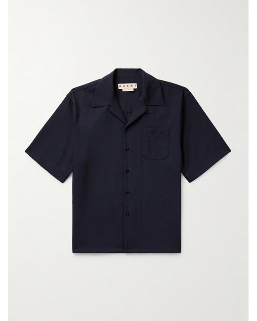 Marni Blue Convertible-collar Wool Shirt for men