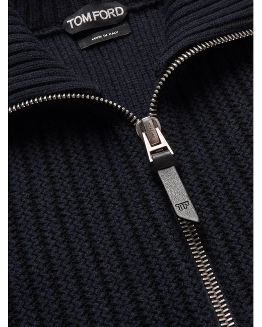 Tom Ford Slim-fit Ribbed Cashmere And Wool-blend Half-zip Sweater in Blue  for Men | Lyst UK