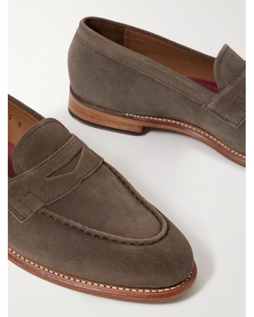 GRENSON Brown Lloyd Suede Penny Loafers for men