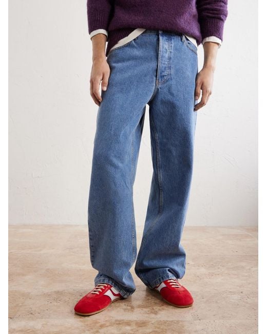 Dries Van Noten Red Leather-Trimmed Suede Sneakers for men