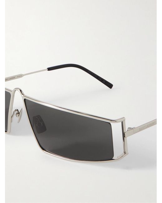 Saint Laurent Gray New Wave Rectangular-frame Silver-tone Sunglasses for men