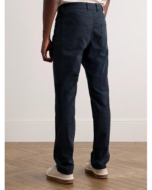 Boglioli Blue Slim-Fit Straight-Leg Cotton-Blend Twill Trousers for men