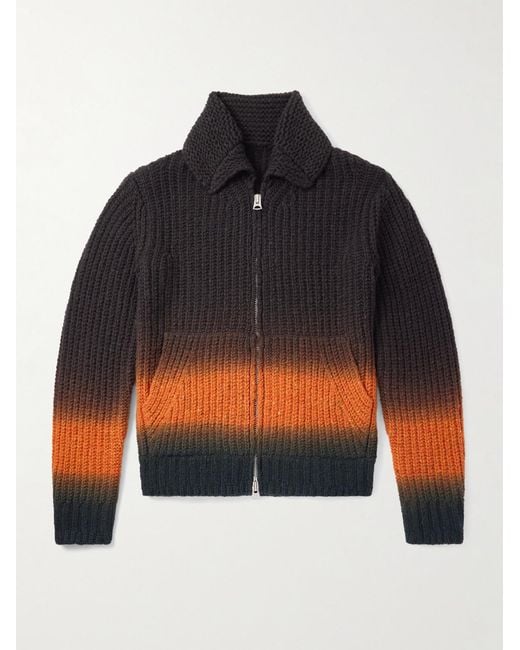 Sacai Brown Dégradé Garment-dyed Ribbed Wool Zip-up Cardigan for men