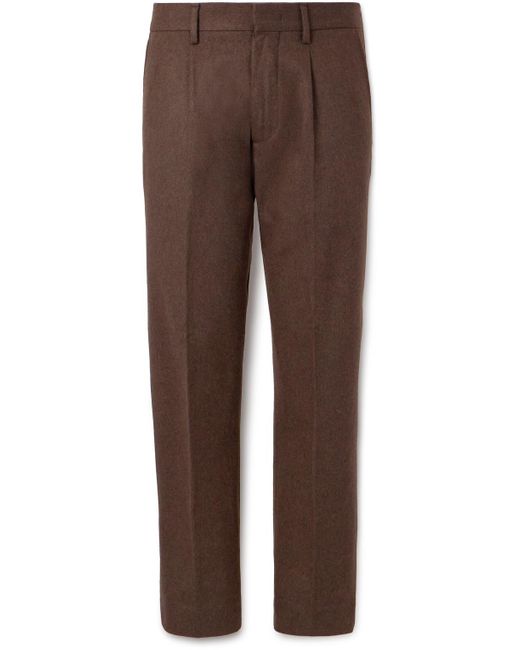 NN07 Brown Bill 1630 Tapered Cropped Pleated Wool-blend Twill Trousers for men