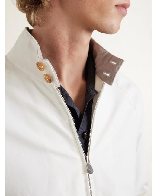 Brunello Cucinelli White Cotton-blend Harrington Jacket for men